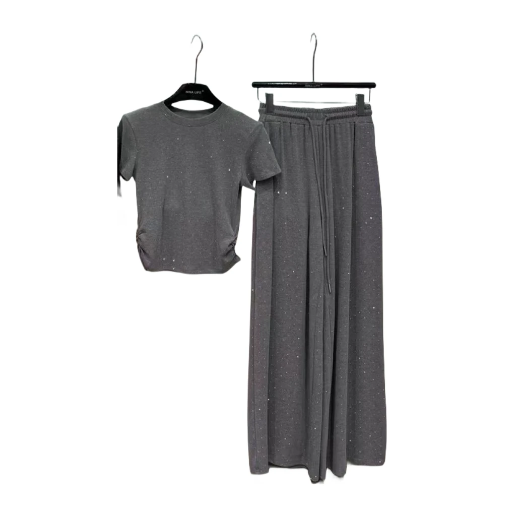 【BayaLi】繁星点点～新品烫钻休闲松紧腰运动套装