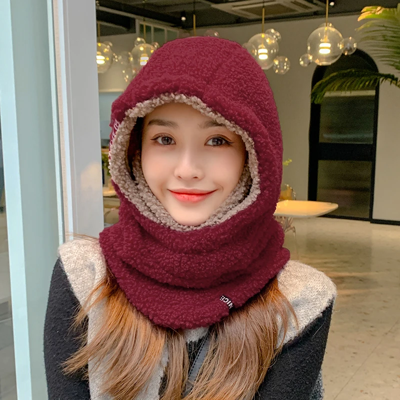 帽子女秋冬季韩版御寒保暖羊羔绒毛护耳护脸针织帽加厚防冻骑车帽