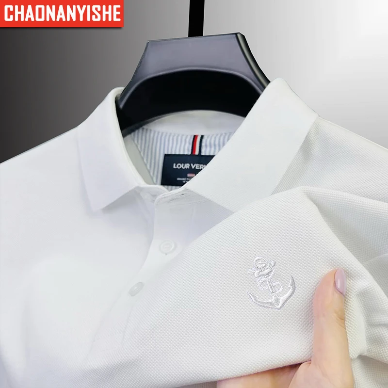 纯棉短袖男士翻领高端T恤重磅POLO衫纯色绣标下摆开叉夏季男体恤