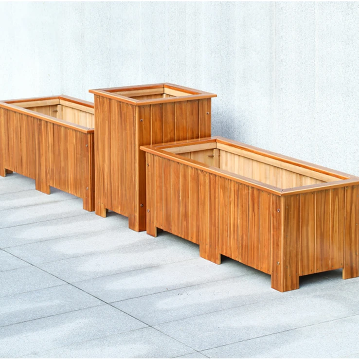 户外花箱组合庭院长方形种植箱大号木花盆室外原木色阳台种菜盆