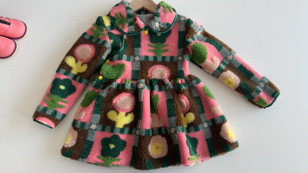 女童碎花蛋糕裙春秋新款荷叶领娃娃领蒙古袍子