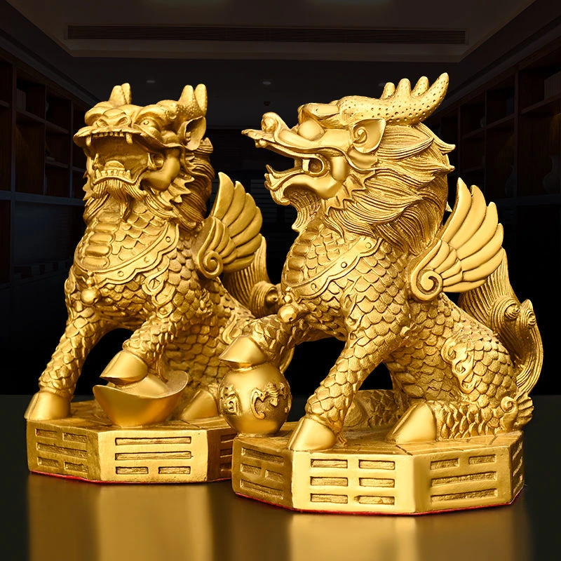 铜麒麟摆件一对纯铜高档家居财富麒麟踩八卦麒麟办公室客厅装饰品