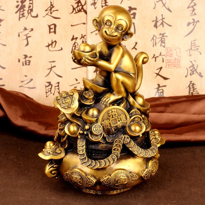 招财金猴献宝铜聚宝盆猴子摆件客厅家居摆设风水十二生肖猴客厅
