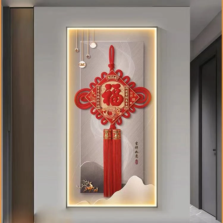 灯光画装饰画入户门现代轻奢艺术走廊过道挂画竖版手工晶瓷装饰画