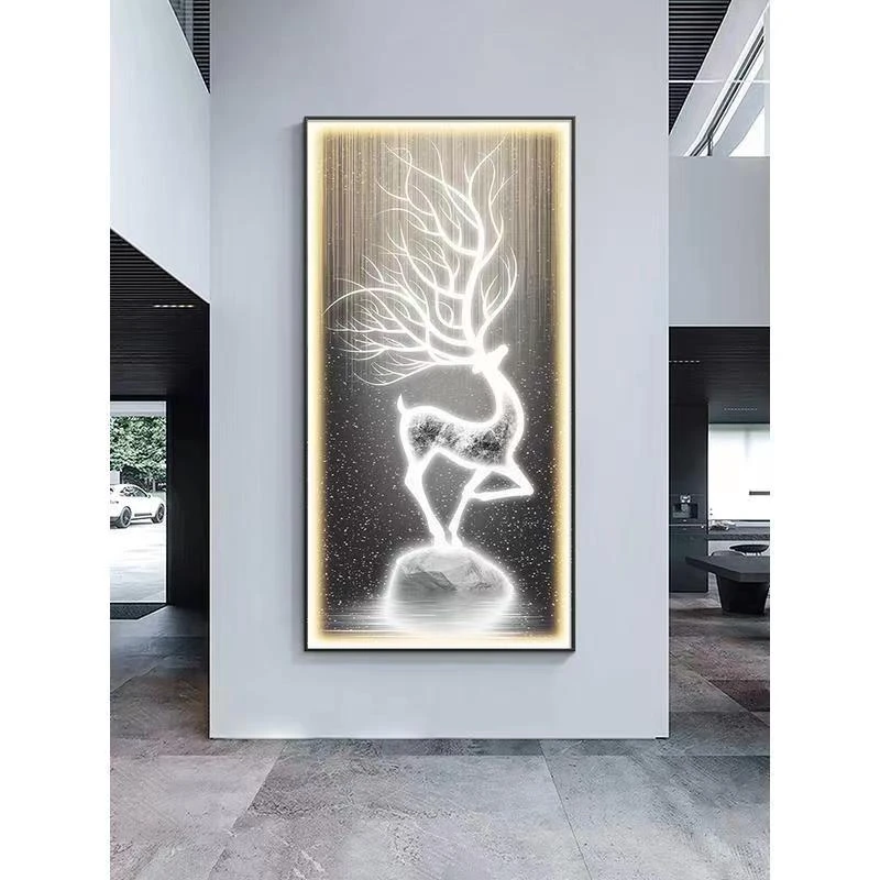 LED灯光画入户艺术高端大气轻奢走廊过道竖版立体平面晶瓷装饰画