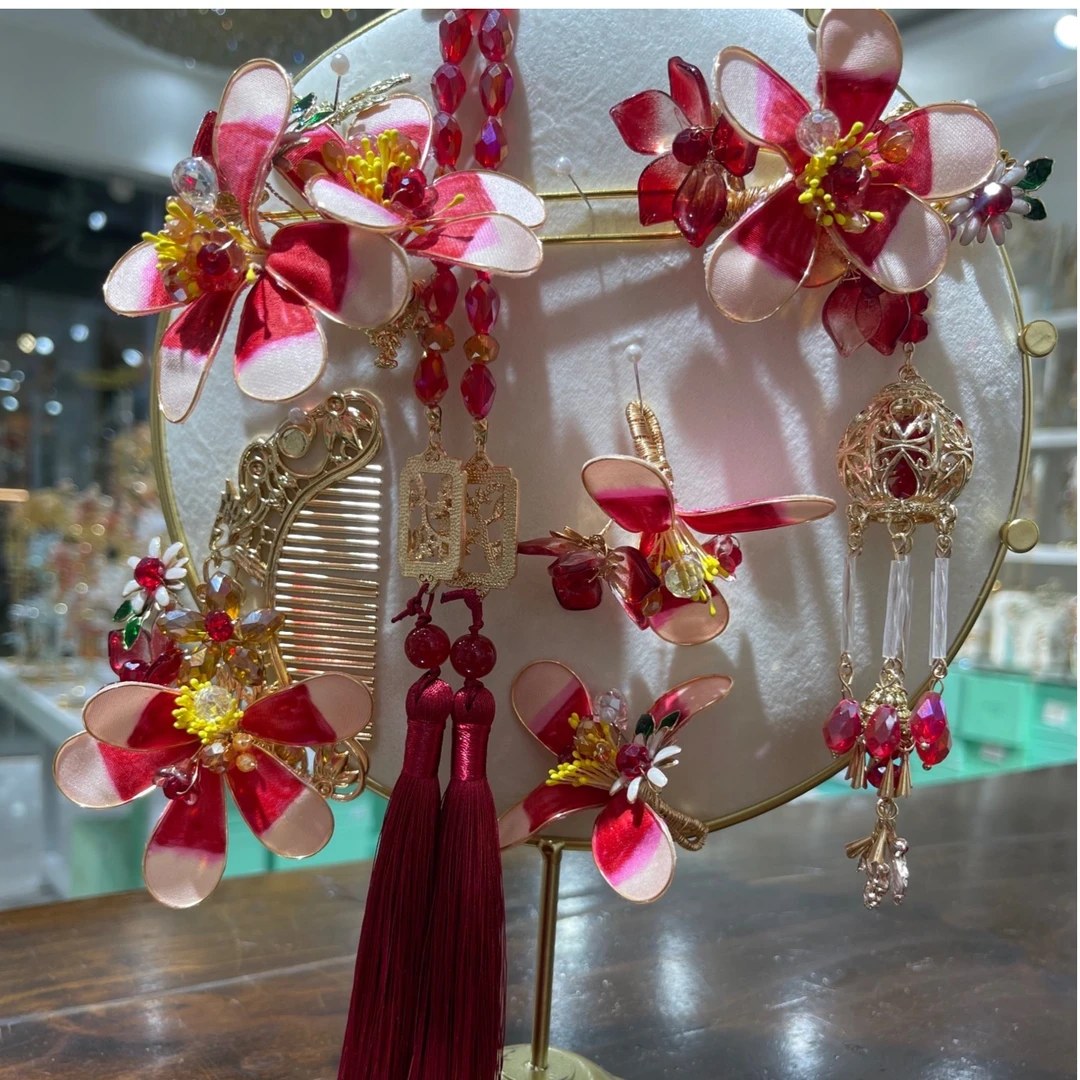 铜合金布艺婚庆饰品 金钻新娘新款红色新中式秀禾服头饰