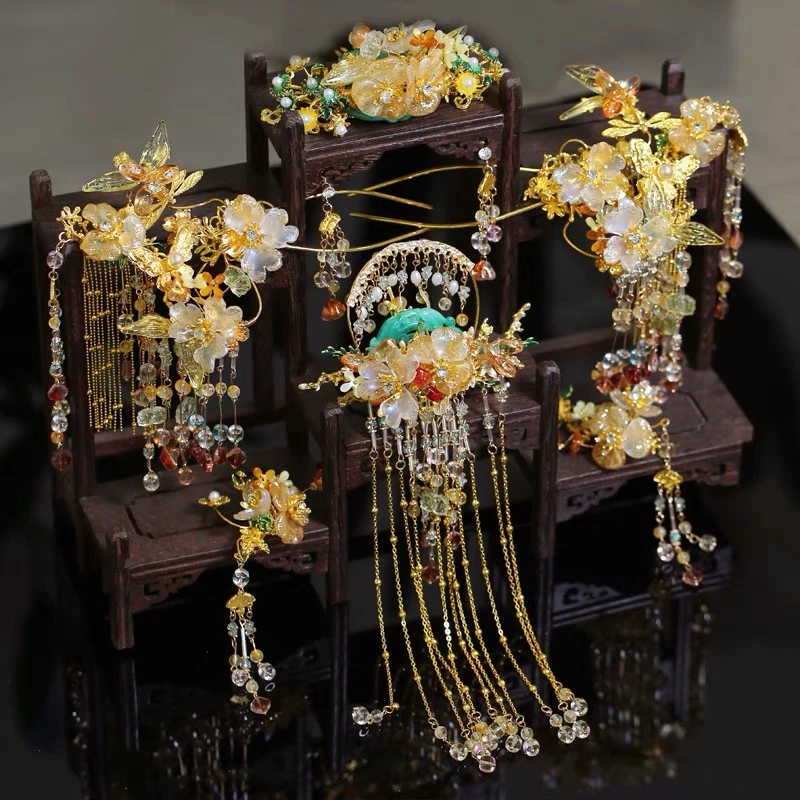 1772金钻新娘新款金色国风秀禾头饰