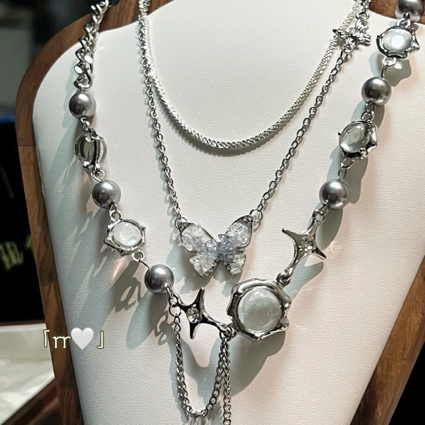 钛钢亚克力吊坠 甜酷风项链锁骨链蝴蝶珍珠元素节约百搭款女项链