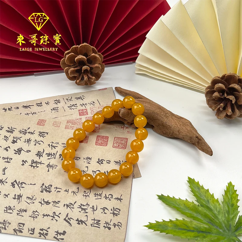 【来哥严选】天然黄龙玉暴力鸡油黄圆珠手串k10