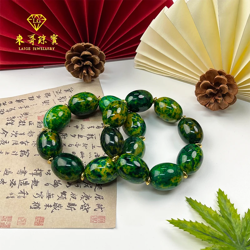 【来哥严选】太岁肉灵芝长寿石满绿大枣珠手串k20多样性发其一