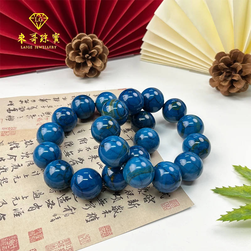 夏日特惠【来哥珠宝】哥伦比亚金玉蓝晶避寒石圆珠手串k20