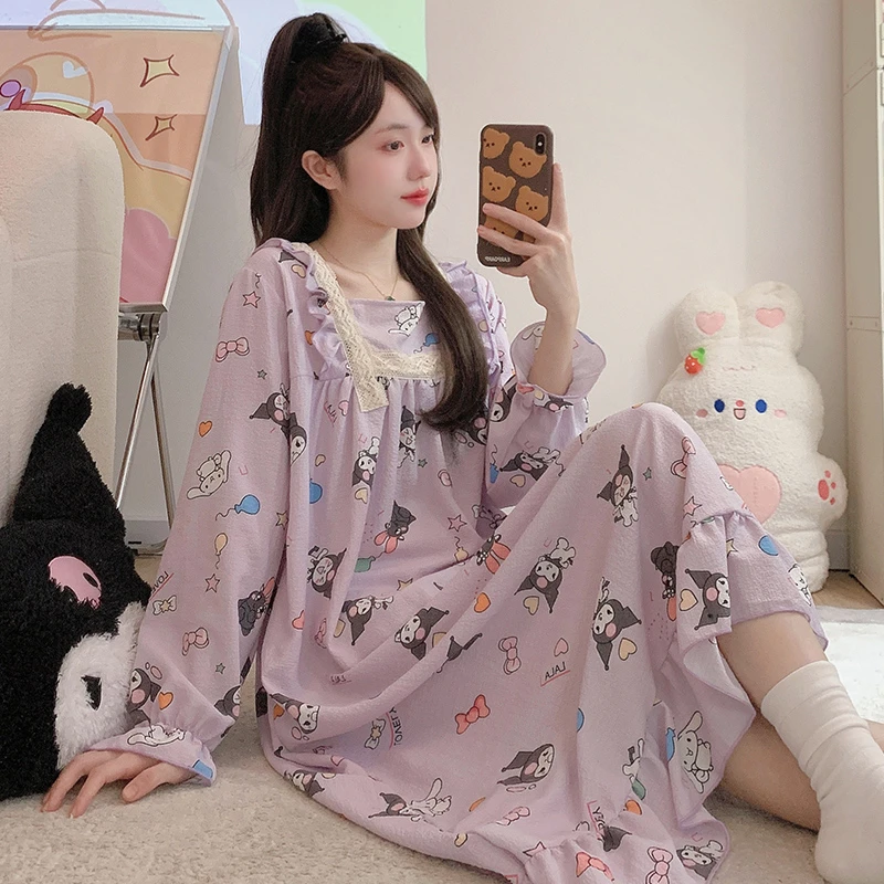 300斤大码睡衣女春季薄款长袖睡裙宽松显瘦可外穿家居服连衣裙女