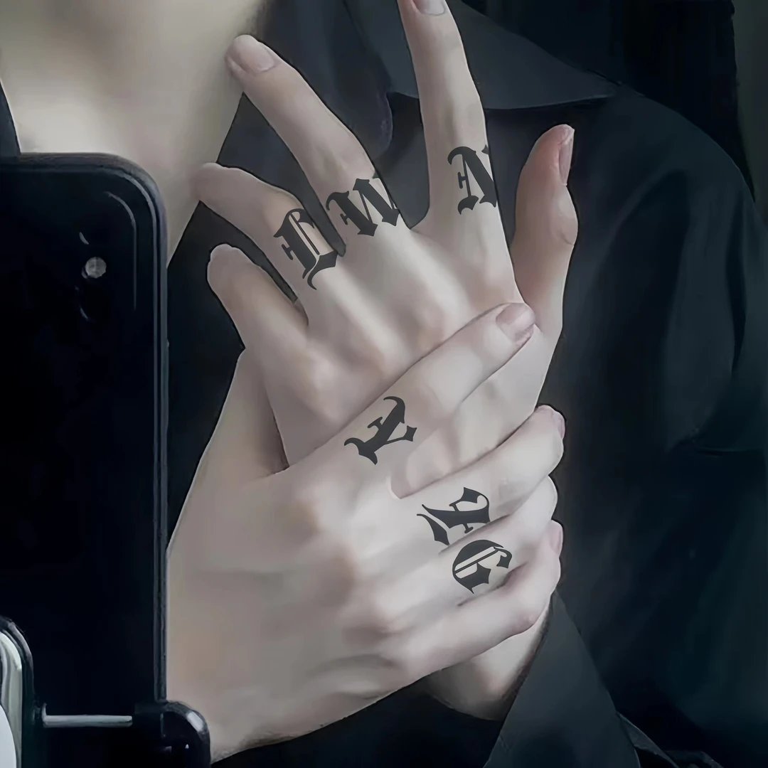 海贼王英文字母草本纹身贴防水持久逼真半永久男士手指痞帅高颜值