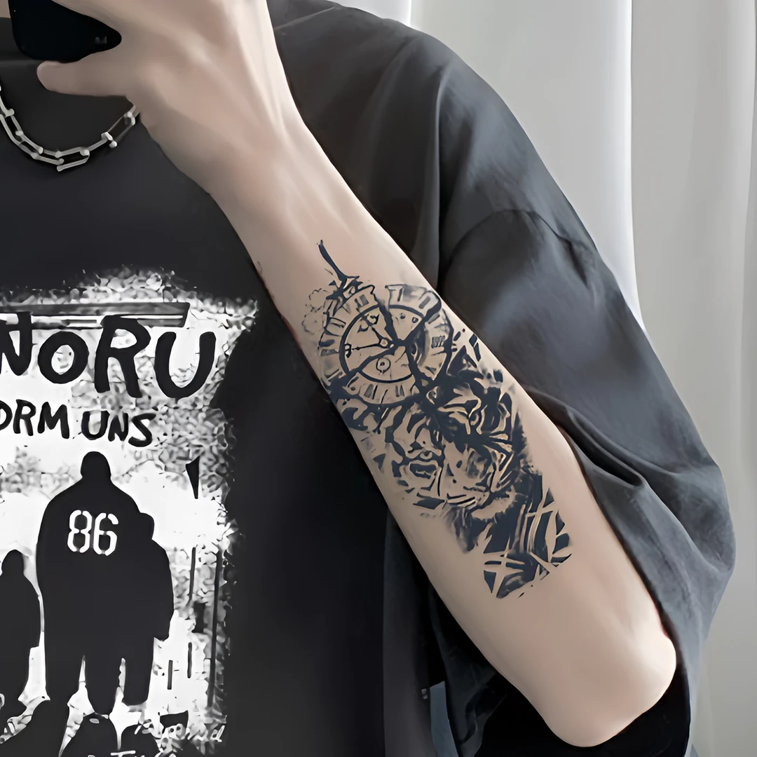 霸气虎头纹身贴防水持久男士手臂半永久花臂逼真痞帅高颜值不反光