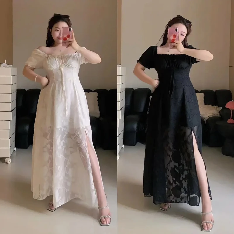 现货慧芝huizhi 月岛弥生 定制款 两穿方领收腰显瘦开衩连衣裙