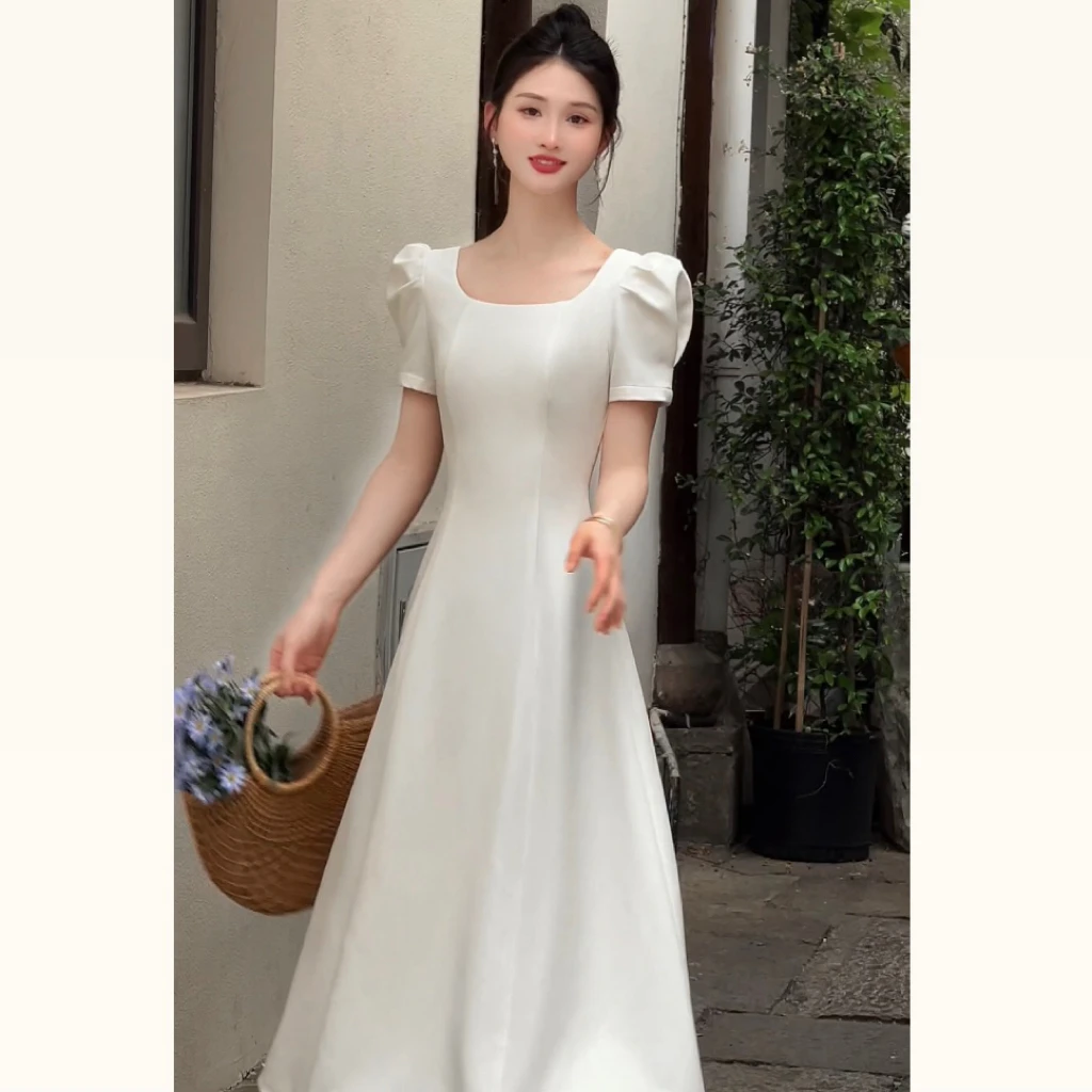 拉夏贝尔24现货夏新清凉时尚气质显瘦设计感方领连衣裙 2168 LSC