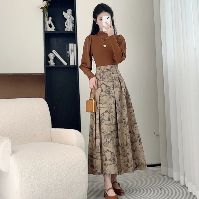 拉夏贝尔25年春新款轻奢复古雅丹风气质上衣+半裙 10168 ZCJ