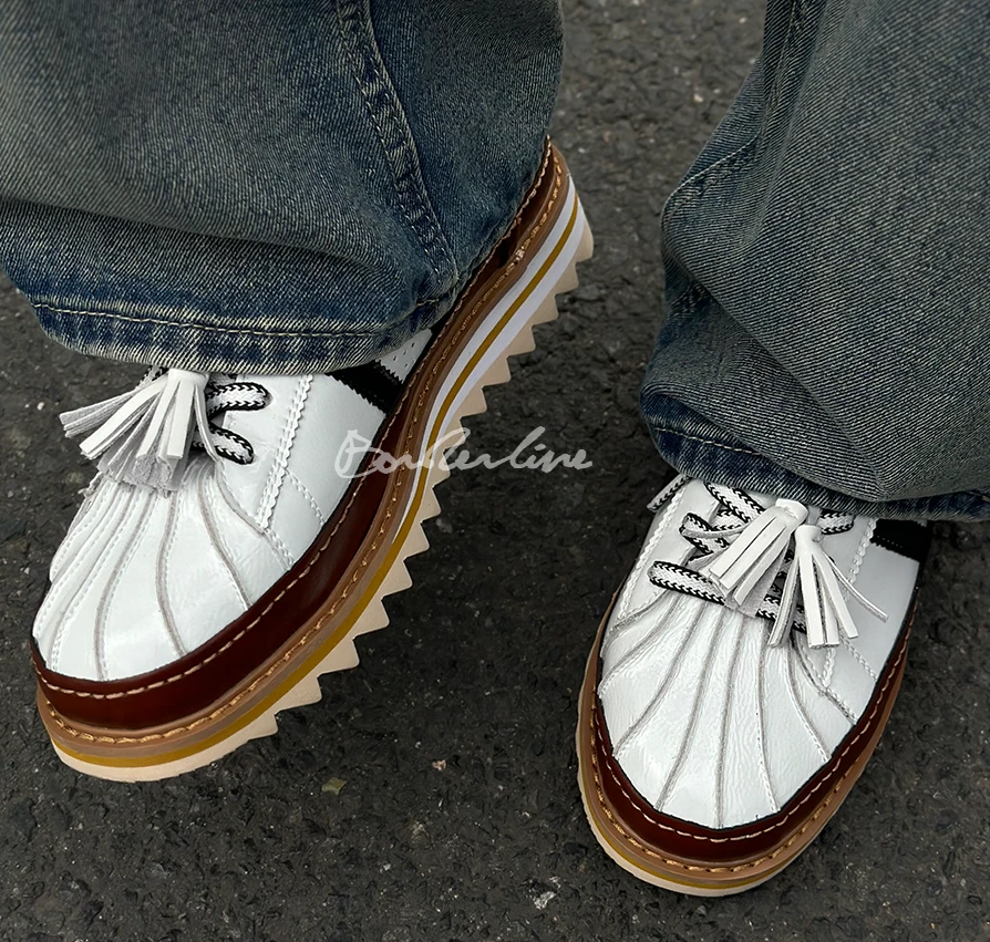 BORDERLINE高定联名复古休闲松糕厚底锯齿小白鞋百搭贝壳头板鞋男