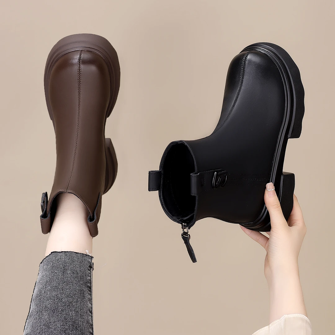 时尚切尔西马丁靴女2025年秋冬新款英伦风厚底瘦瘦烟筒短靴小码34
