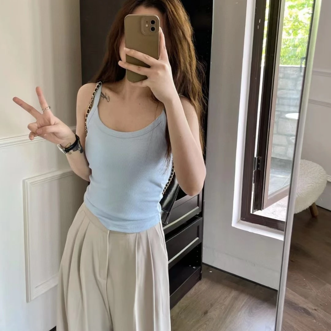 夏季6604夏日百搭一体杯吊带小背心女懒人螺纹棉内搭外穿修身显瘦