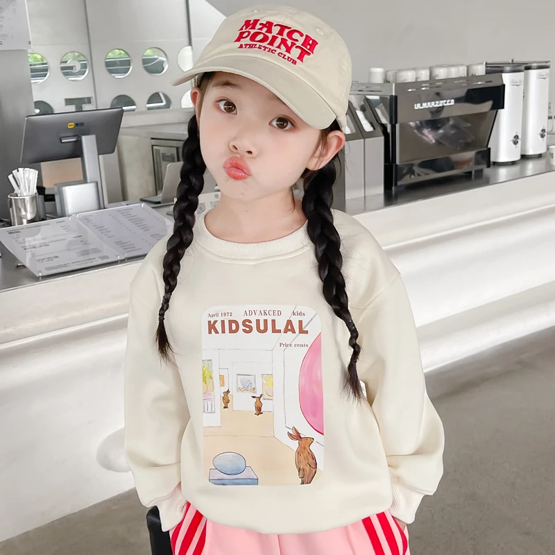 月亮畔畔女童秋装卫衣2023新款儿童内搭春秋女孩上衣BY020-WR