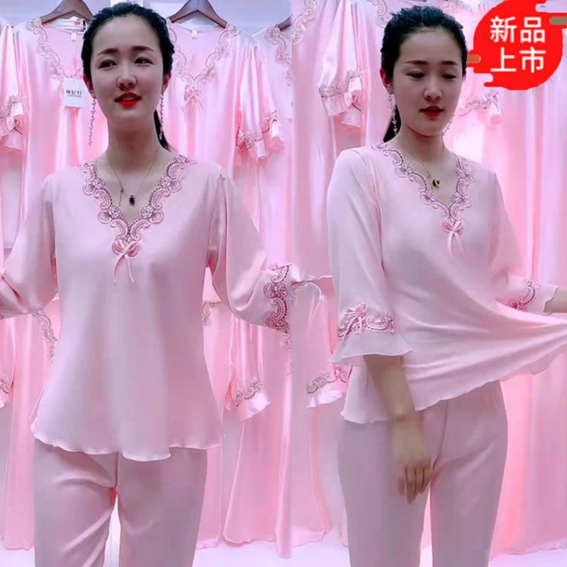 睡衣女款夏季2025新款时尚冰丝高级感套装性感春秋夏天大码薄款潮