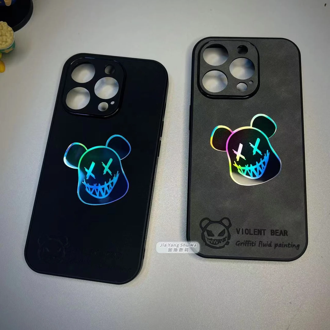 苹果潮酷创意皮革暴力熊iPhone15/14/13promax新全包15pro手机壳