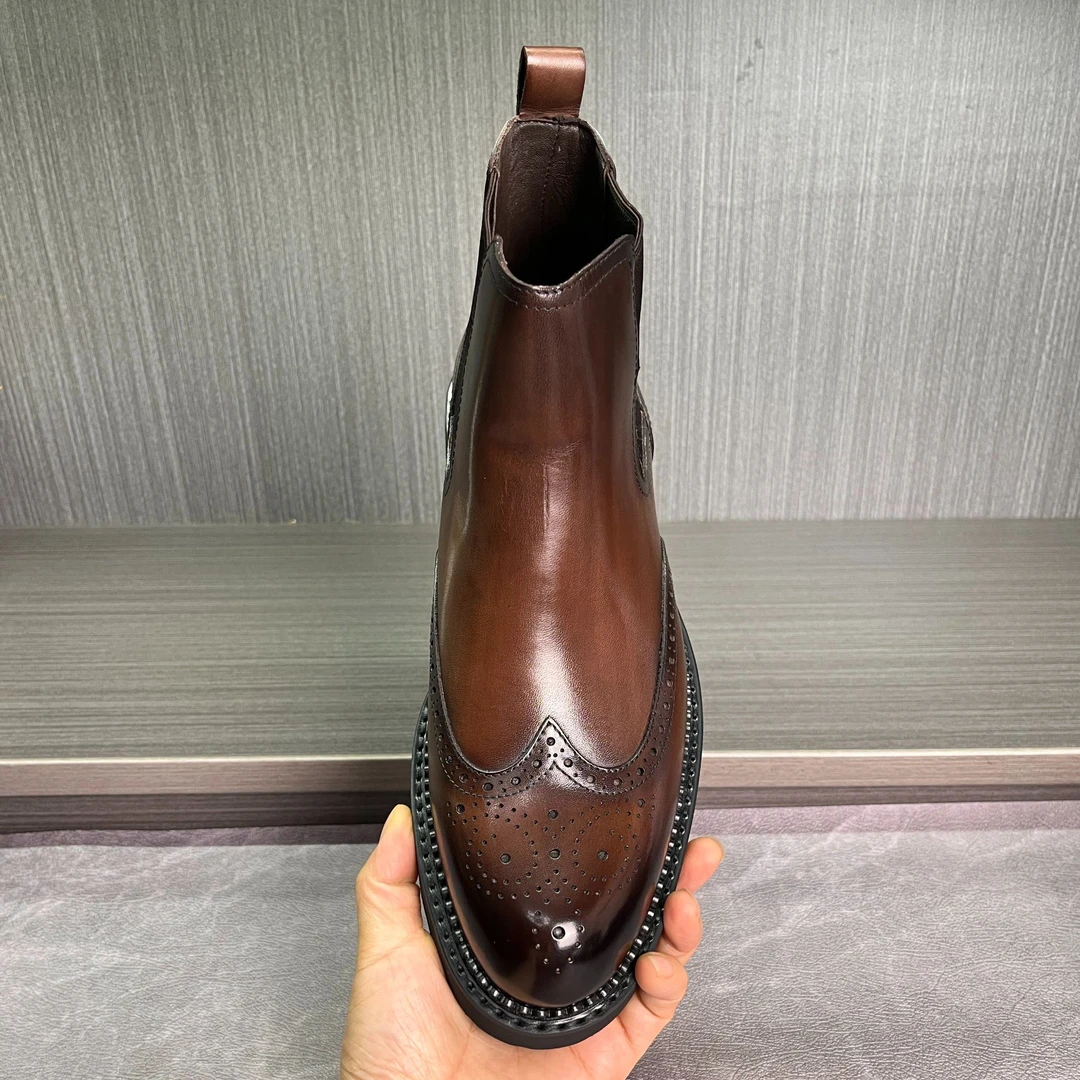 百搭切尔西靴布洛克雕花皮靴男短靴秋冬马丁靴男英伦真皮高帮男靴