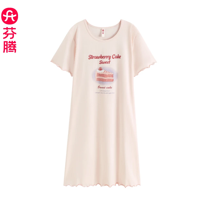 芬腾新款夏季纯棉薄款女士睡裙夏天全棉甜美大码中长款连衣裙睡衣