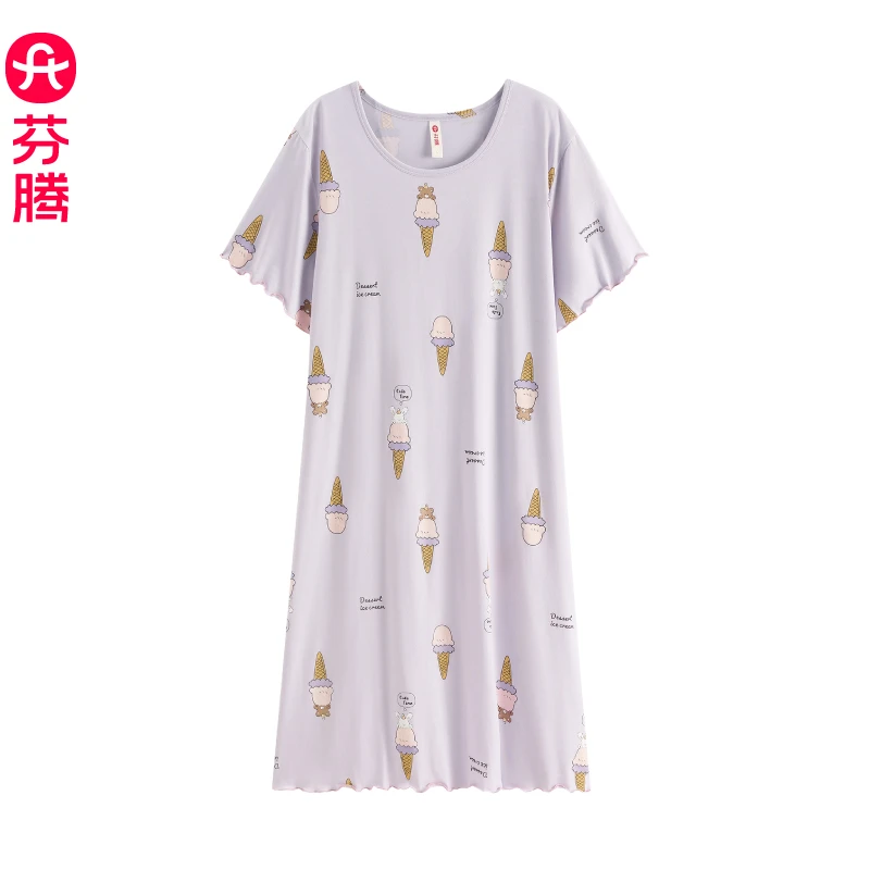 芬腾睡裙女款2025新款夏季纯棉薄款女士睡衣连衣裙夏天全棉家居服