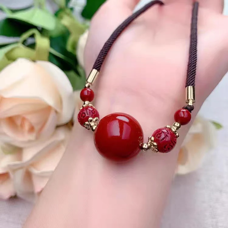 含辰砂工艺品朱砂五福珠精品新中式复古国风吊坠时尚百搭女士吊坠