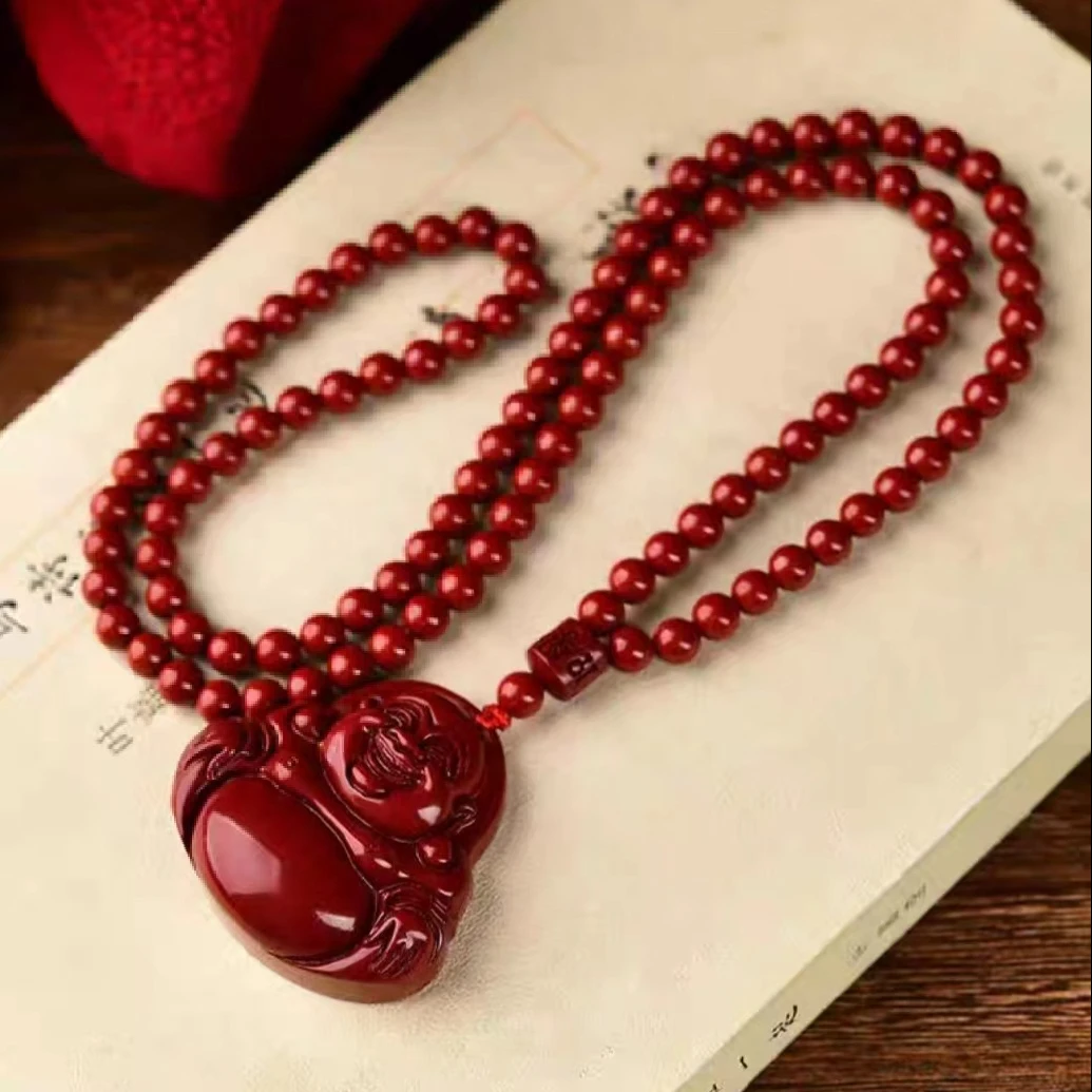 含辰砂工艺品朱砂108弥勒佛挂链吊坠