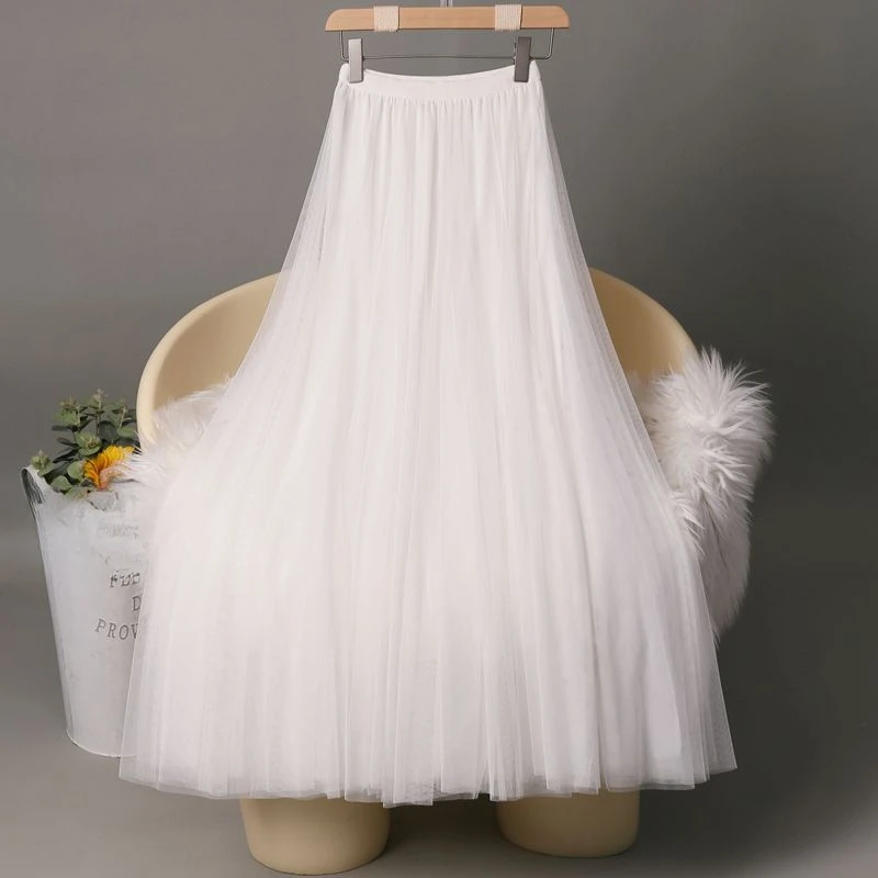 720度广场舞白色网纱半身裙大摆裙显瘦A字裙遮胯显瘦新疆舞长裙子