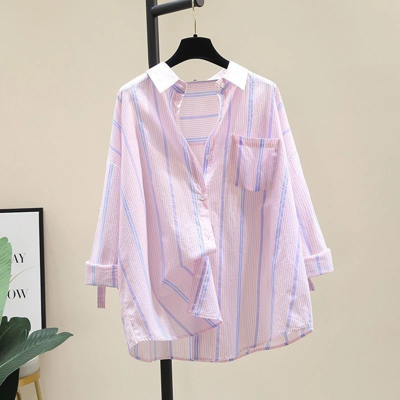 时尚撞色防晒衬衫韩系小清新三色日常好搭配长袖韩版显瘦洋气衬衫