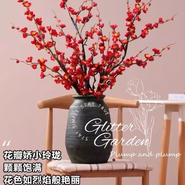 带花水培红梅花桃花树干枝珍珠李鲜花室内花卉雪柳盆栽切养绿植物
