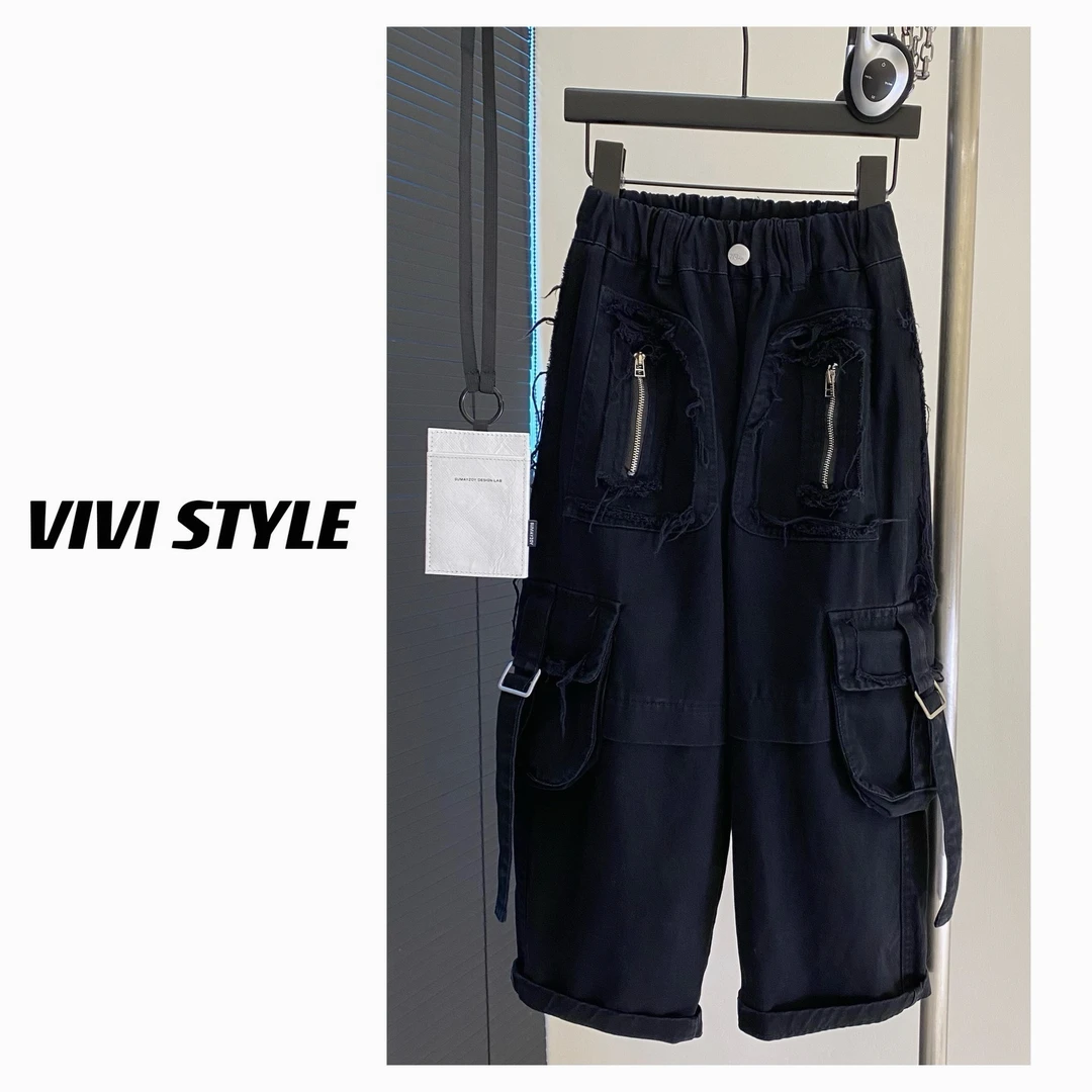 VIVI童装 秋款潮流重工水洗宽松休闲百搭直筒潮流中大童牛仔长裤