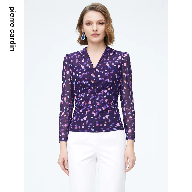 【皮尔卡丹女装】夏季通勤小众收腰印花衬衫【专柜正品】