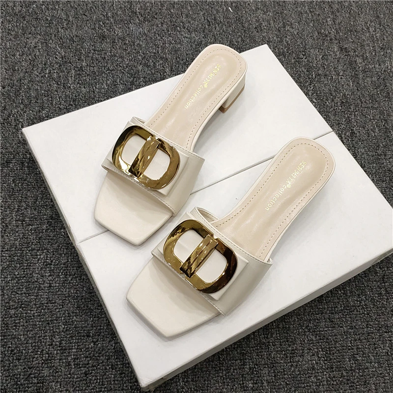 夏季高跟凉拖鞋女2025新款网红粗跟外出露趾一字拖仙女风中跟鞋拖