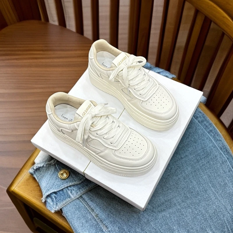 厚底系带小白鞋女2025年新款ins百搭休闲学生板鞋软底平底运动鞋