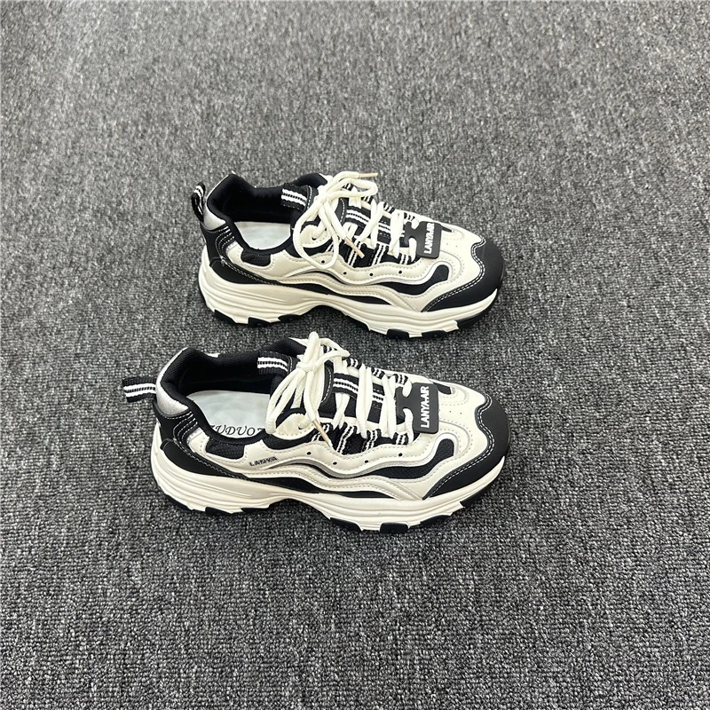 系带老爹鞋女2025秋季新款厚底圆头拼色松糕学生鞋拼色休闲运动鞋