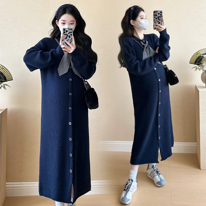 2024秋冬长款针织连衣裙春秋显瘦时尚宽松中长款加厚过膝洋气外穿