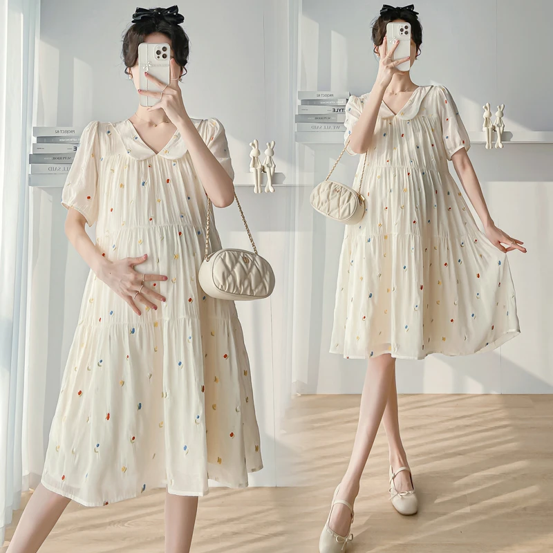 【苏婉儿】孕妇装夏季新款时尚小清新裙子宽松甜美刺绣孕妇连衣裙