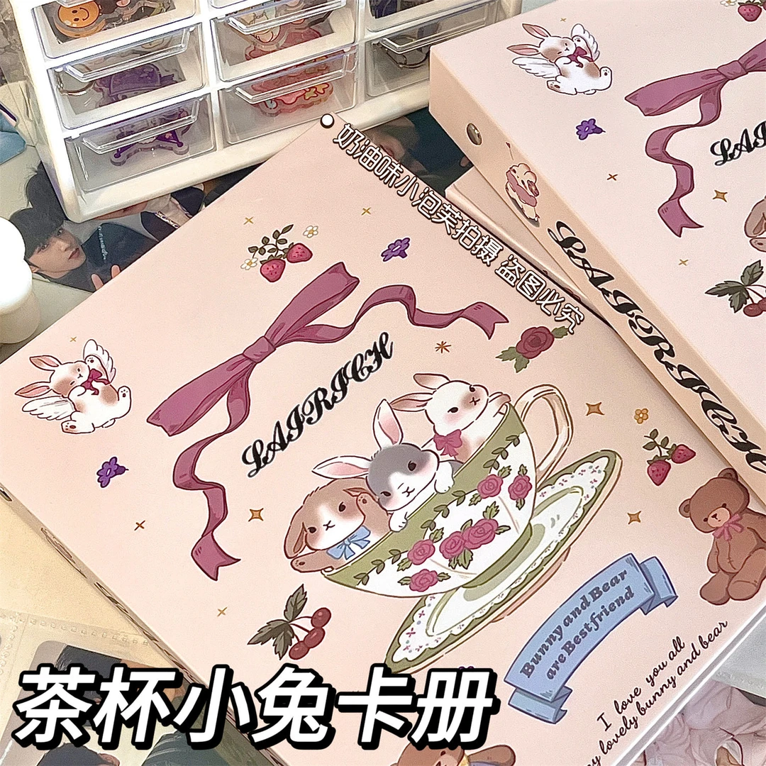 原创茶杯小动物卡册拍立得小卡收纳相册集A5硬壳四宫格追星收纳册