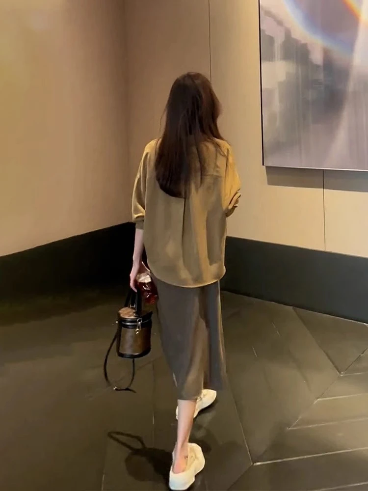 大码女装夏季法式设计感薄款衬衫显瘦职业套装女连衣裙两件套裙装