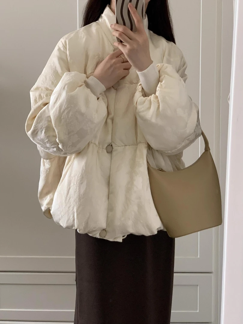 新中式提花棉服女冬季大码微胖mm高级设计感好看加厚棉衣外套