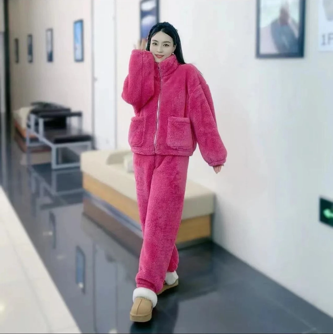 双面北极绒加厚保暖时尚休闲韩版睡衣家居服