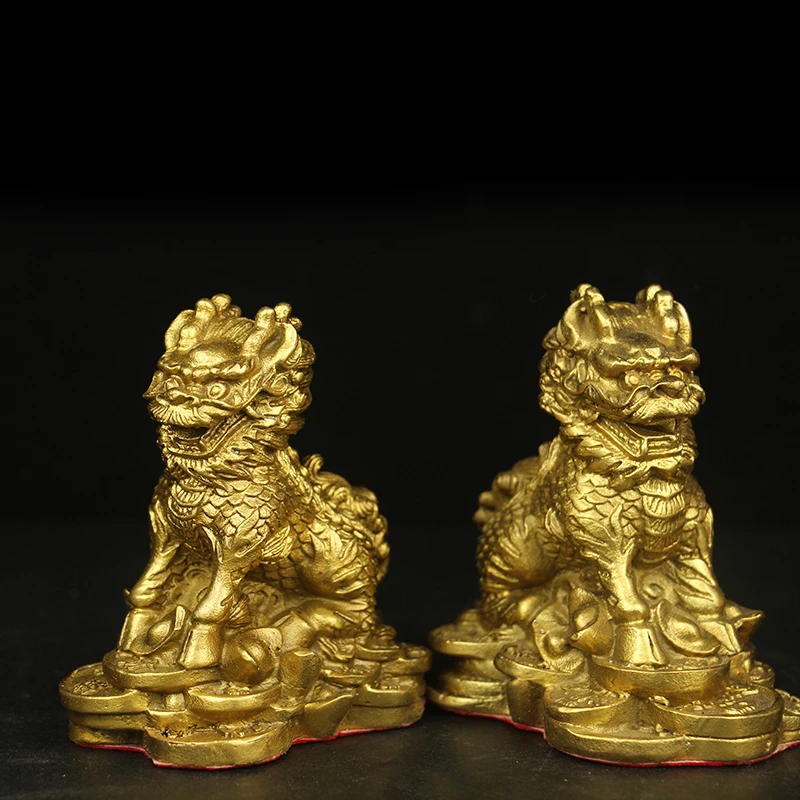 黄铜护宝麒麟摆件一对纯铜麒麟家居办公室饰品摆投工艺品多款可选