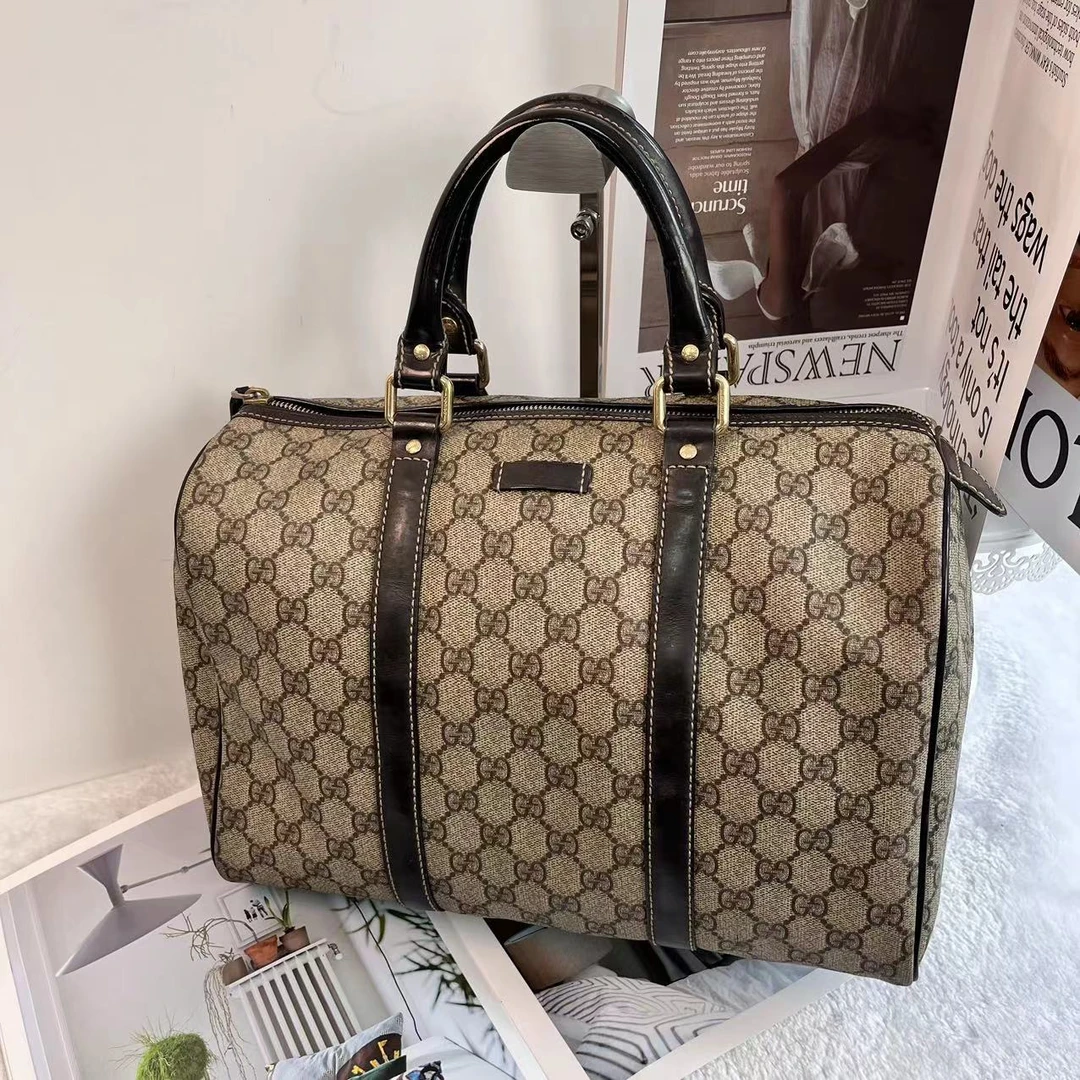 95新 GUCCI/古驰 XM/经典老花拼棕皮休闲 手提波士顿/ZS09806026
