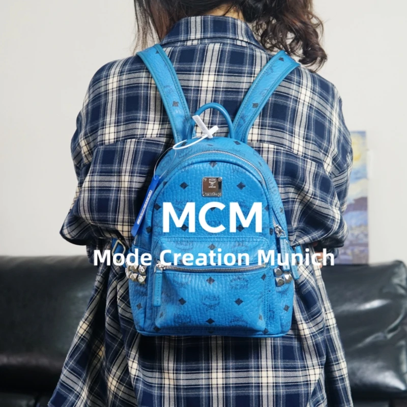 95新 MCM 蓝色小号双肩包/SP09717050/7050