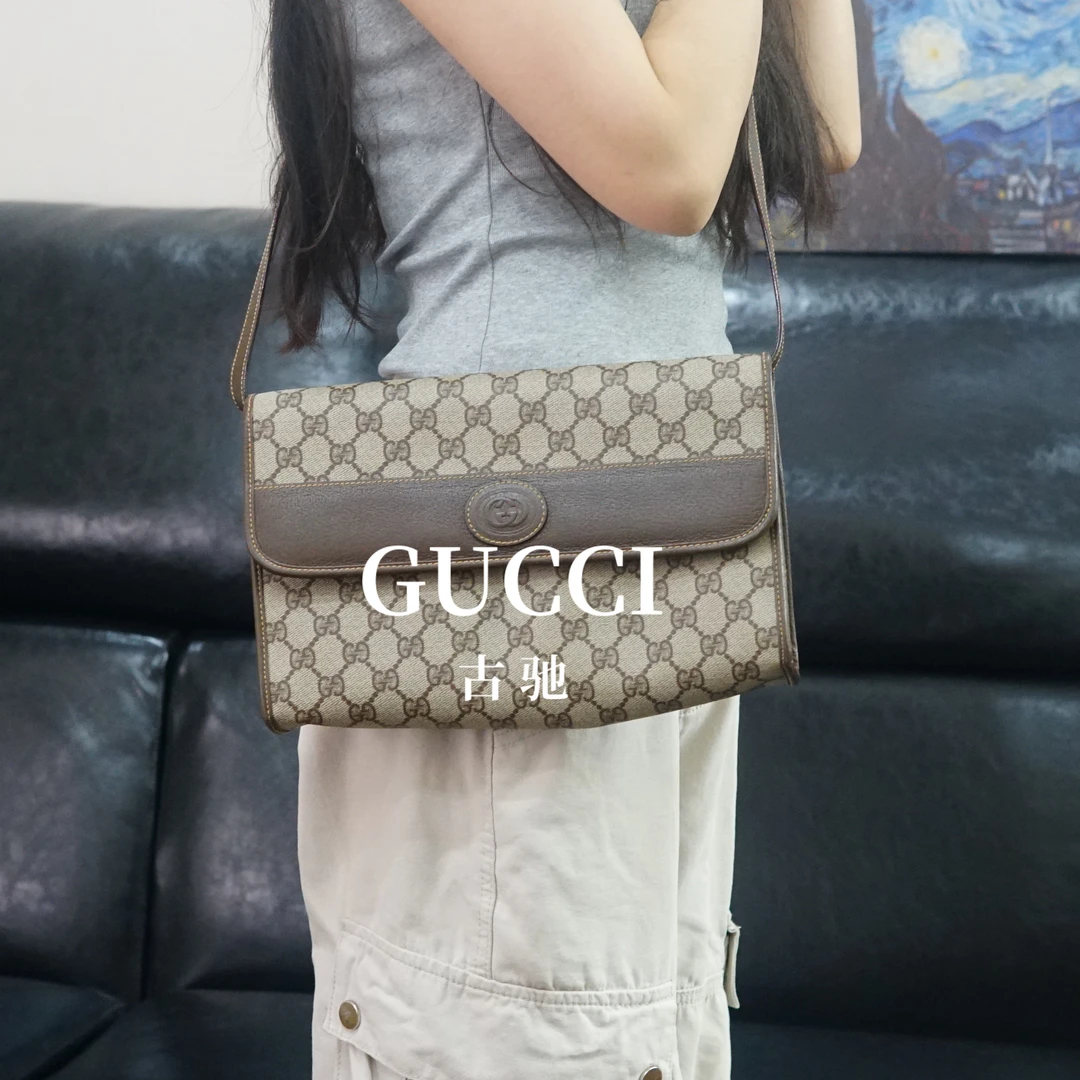95新 GUCCI/古驰 老花翻盖斜挎包/JJ08116105/6105